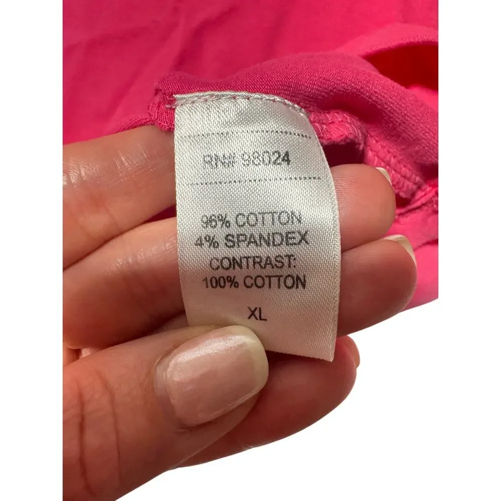Love The Label Blouse Top Womens XL Fuchsia Pink Stretch Puff Sleeve Classic